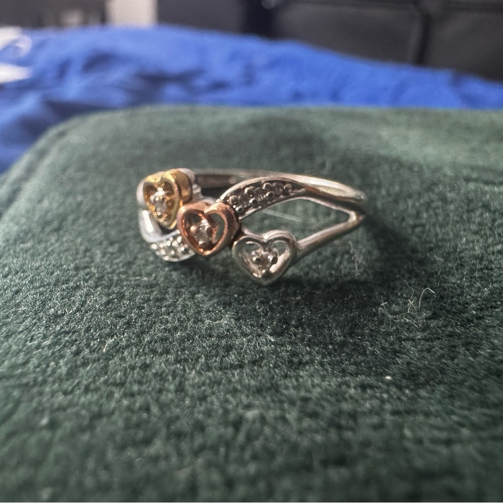 Silver, 10k Gold, Rose Gold Diamond Heart Ring